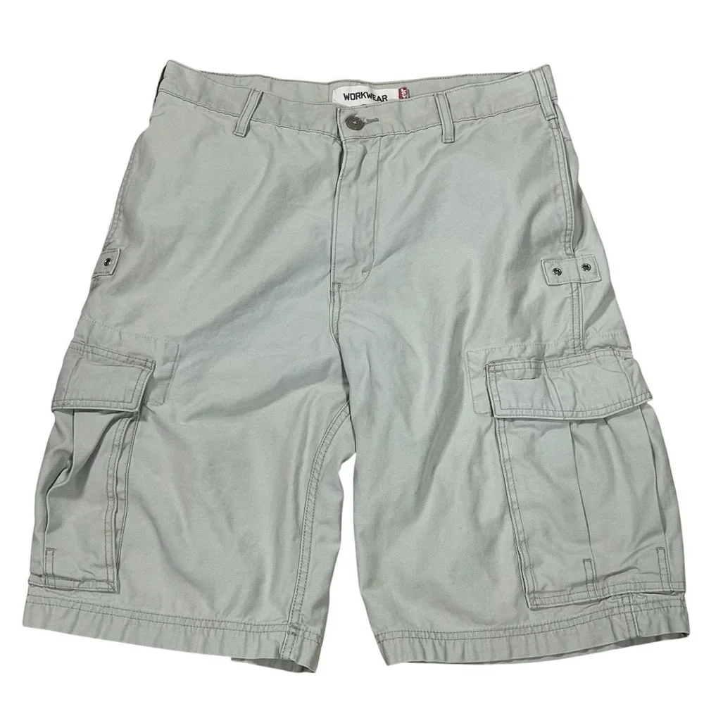 Vintage Levis Workwear Cargo Shorts Mens 33 (Fits 34x12) Khaki 100% Cotton Skate